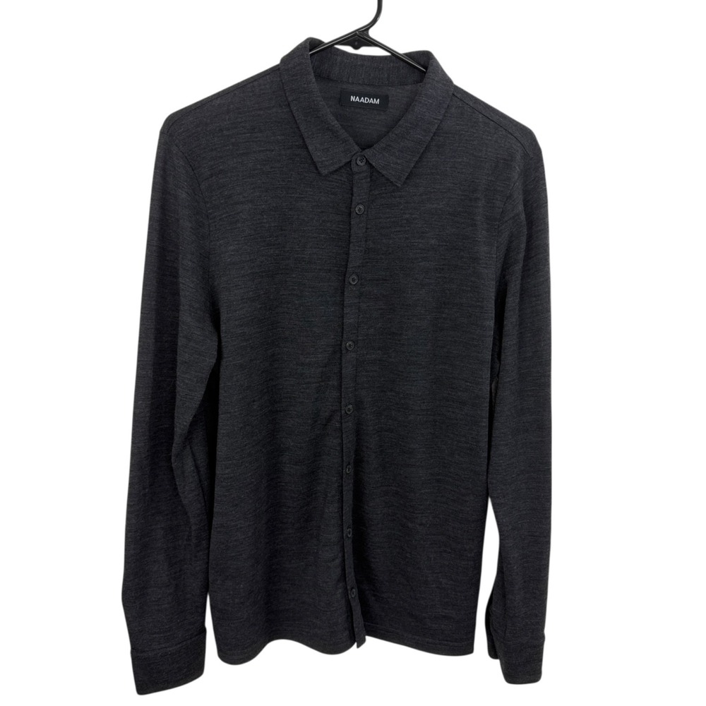 Naadam Shirt hirt Mens Medium Gray Long Sleeve Button Up Wool Blend Lightweight